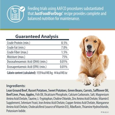 Show full view: JustFoodForDogs Beef & Russet Potato Recipe Frozen Fresh Food + Pumpkin Dehydrated Dog Treats slide 3 of 7