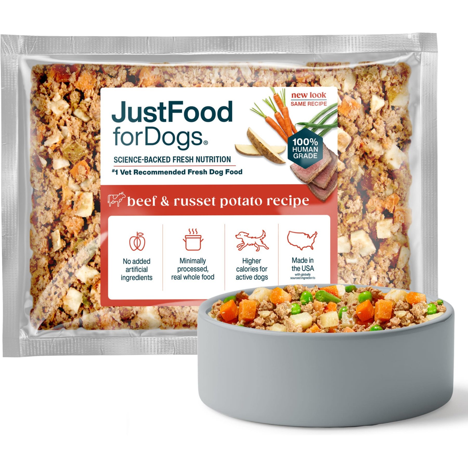 JustFoodForDogs Beef & Russet Potato Recipe Frozen Human-Grade Fresh Dog Food, 5.5-oz pouch, case of 18