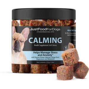 JustFoodForDogs Calming Support Stress & Anxiety, Melatonin, Relaxation Aid, Human-Grade Ingredients Soft Chew Supplement for Dogs, 45 count