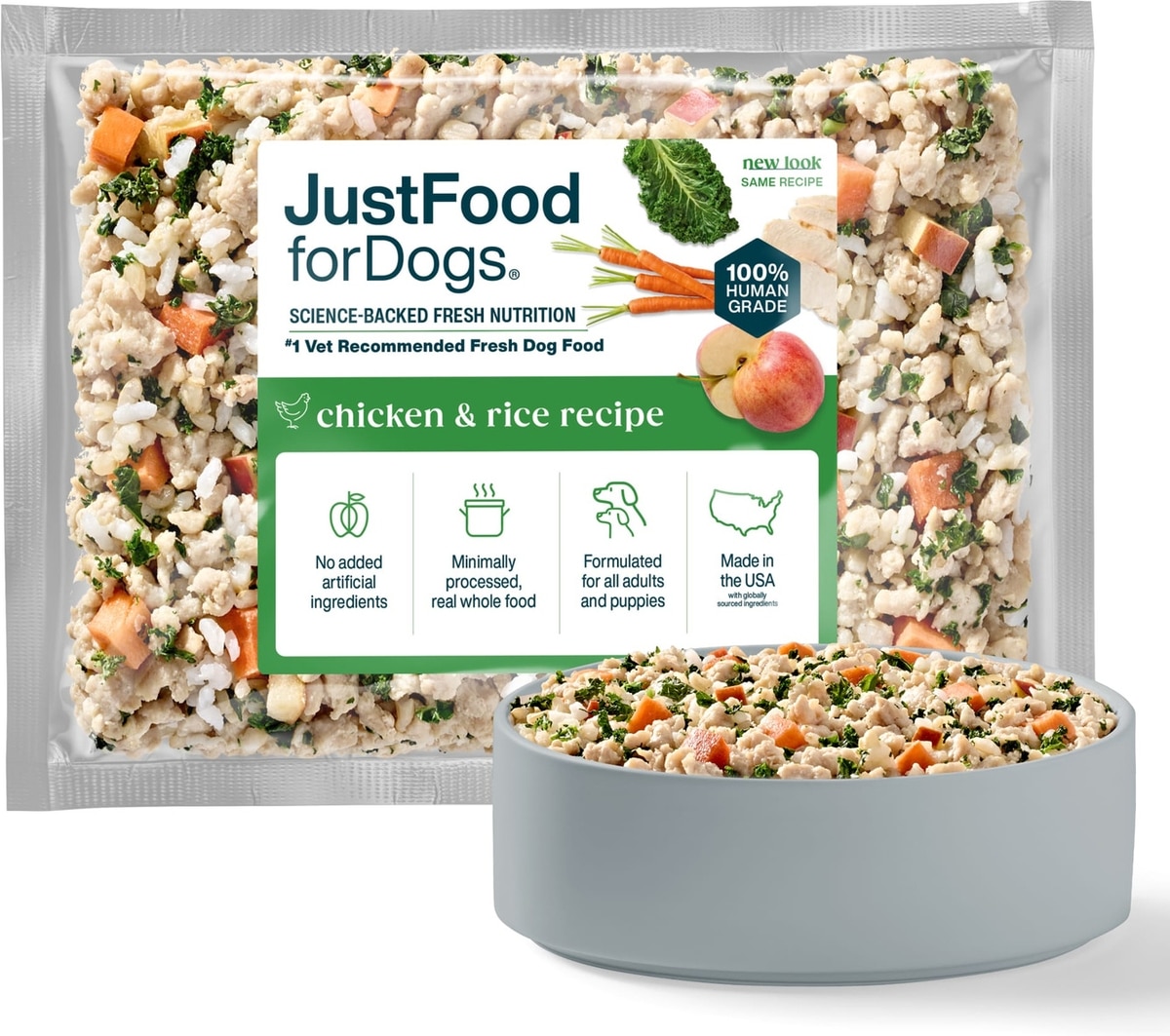 JUSTFOODFORDOGS Chicken & Rice Recipe Frozen Human-Grade Fresh Dog