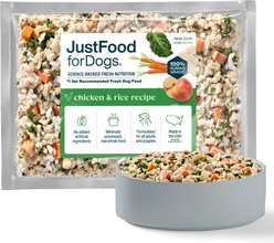 JustFoodForDogs Chicken & Rice Recipe Frozen Human-Grade Fresh Dog Food, 18-oz pouch, case of 7