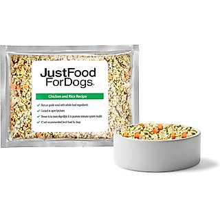 JustFoodForDogs Chicken & Rice Recipe Frozen Human-Grade Fresh Dog Food, 18-oz pouch, case of 7 slide 1 of 9