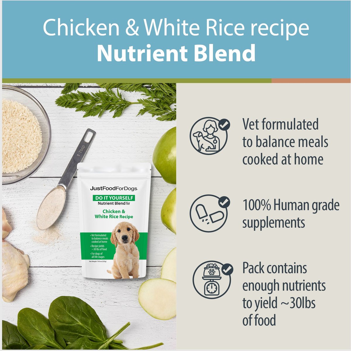 JustFoodForDogs DoItYourself Chicken & White Rice Recipe Fresh Dog Food Recipe & Nutrient Blend