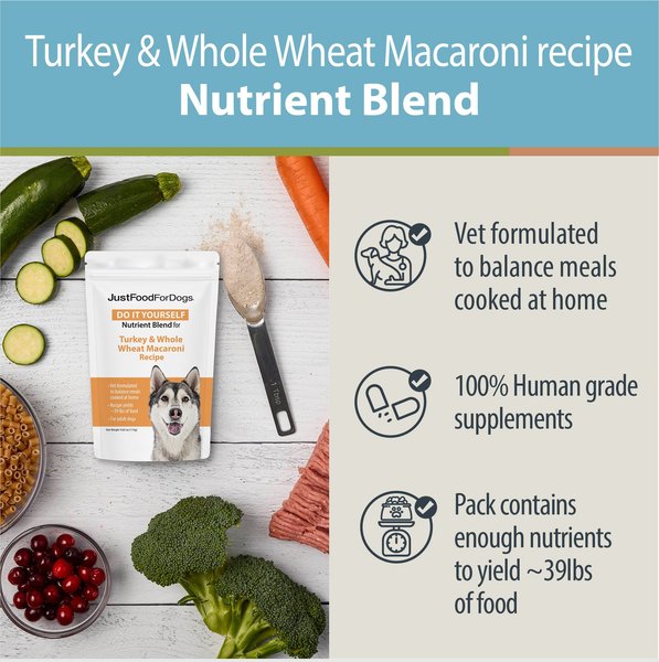 JustFoodForDogs DoItYourself Turkey & Whole Wheat Macaroni Recipe Fresh Dog Food Recipe & Nutrient Blend