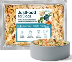 JustFoodForDogs Fish & Sweet Potato Recipe Frozen Human-Grade Fresh Dog Food, 18-oz pouch, case of 7 slide 1 of 9