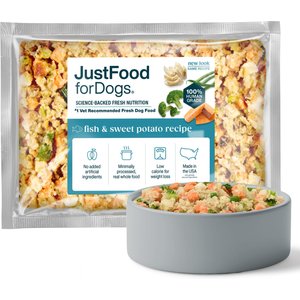 JustFoodForDogs Fish & Sweet Potato Recipe Frozen Human-Grade Fresh Dog Food, 72-oz pouch, case of 7