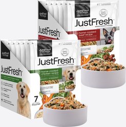 JustFoodForDogs JustFresh Human Grade Home-Cooked Chicken & Beef Fresh Dog Food Combo, 12-oz pouch, case of 14 (7 Beef + 7 Chicken)