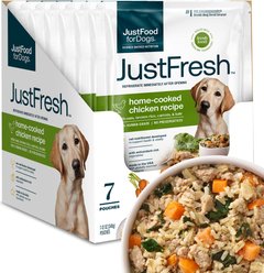 JustFoodForDogs JustFresh Human Grade Home-Cooked Chicken Recipe Fresh Dog Food, 12-oz pouch, case of 7