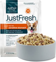 JustFoodForDogs JustFresh Shelf Stable Human Grade Sensitive Stomach Support Dog Food, 12-oz pouch, case of 7