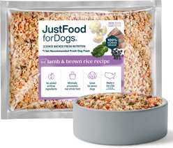 JustFoodForDogs Lamb & Brown Rice Recipe Frozen Human-Grade Fresh Dog Food, 18-oz pouch, case of 7