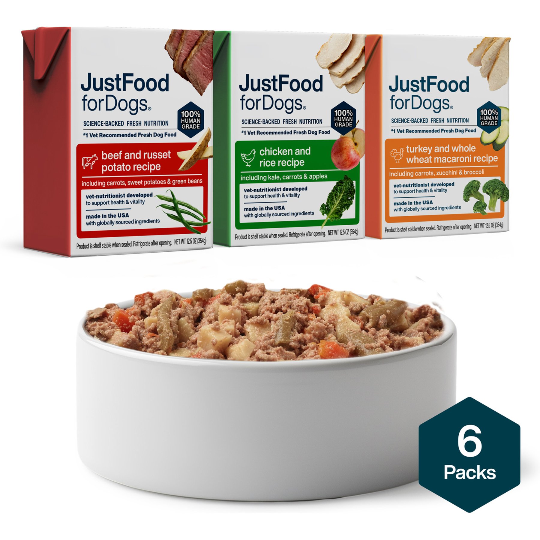 JustFoodForDogs Pantry Fresh Beef, Chicken & Turkey Variety Pack Dog Fresh Food, 12.5-oz bag, case of 6