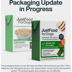 JustFoodForDogs Pantry Fresh Chicken & White Rice Fresh Dog Food, 12.5-oz pouch, case of 12