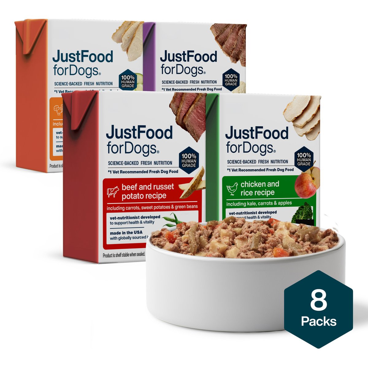 JustFoodForDogs Pantry Fresh Human-Grade Non-GMO Variety Pack Fresh Dog Food, 12.5-oz pouch, case of 8