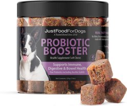 JustFoodForDogs Probiotic Booster Gut, Digestive Health Support, Diarrhea, Human Grade Ingredients Soft Chews Supplement for Dogs, 45 count