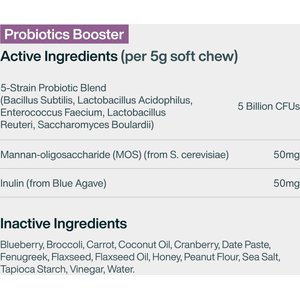 JustFoodForDogs Probiotic Booster Gut, Digestive Health Support, Diarrhea, Human Grade Ingredients Soft Chews Supplement for Dogs, 45 count