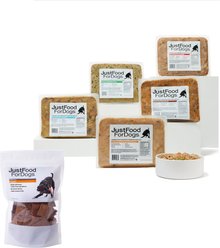 JustFoodForDogs Sampler Variety Box Frozen Fresh Food + Pumpkin Dehydrated Dog Treats