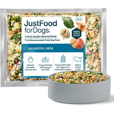 JustFoodForDogs JustFoodForDogs Sensitive Skin Fresh Frozen Human-Grade Seafood & Fish Fresh Dog Food, 18-oz pouch, case of 14
