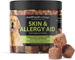 JustFoodForDogs Skin & Allergy Care, Seasonal Allergies, Itchy Skin, Inflammation, Immune Support Soft Chews Supplement for Dogs, 45 count