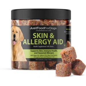 JustFoodForDogs Skin & Allergy Care, Seasonal Allergies, Itchy Skin, Inflammation, Immune Support Soft Chews Supplement for Dogs, 45 count