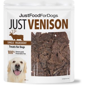 JustFoodForDogs Venison Dehydrated Dog Treats, 5-oz bag