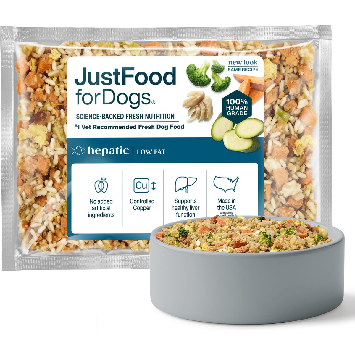 JustFoodForDogs Veterinary Diet Hepatic Support Low Fat Frozen Human-Grade Fresh Dog Food, 18-oz pouch, case of 21