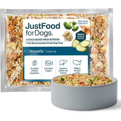 JustFoodForDogs JustFoodForDogs Veterinary Diet Hepatic Support Low Fat Frozen Human-Grade Fresh Dog Food, 18-oz pouch, case of 21