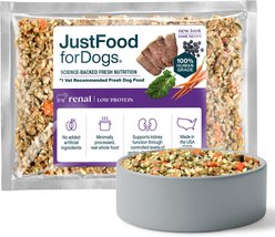 JustFoodForDogs Veterinary Diet Renal Support Low Protein Frozen Human-Grade Fresh Dog Food, 18-oz pouch, case of 7 slide 1 of 9