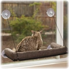 K&H Pet Products EZ Mount Deluxe Bolster Cat Window Perch Kitty Sill, Chocolate