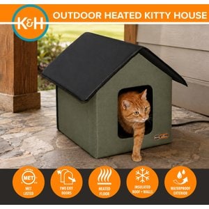 K&H Pet Products Outdoor Heated Kitty House Cat Shelter, Olive & Black