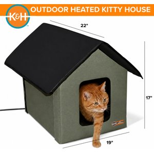 K&H Pet Products Outdoor Heated Kitty House Cat Shelter, Olive & Black