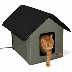 K&H Pet Products Outdoor Heated Kitty House Cat Shelter, Olive & Black