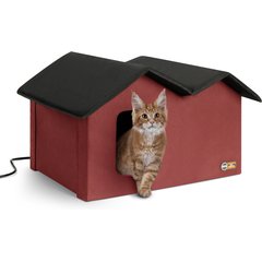 K&H Pet Products Outdoor Heated Kitty House Extra-Wide Cat Shelter, Red/Black