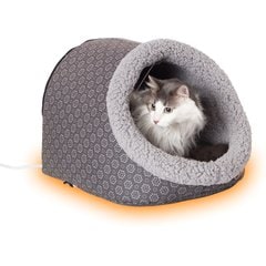 K&H Pet Products Thermo-Pet Cave Covered Indoor Heated Cat Bed & Tunnel, Gray