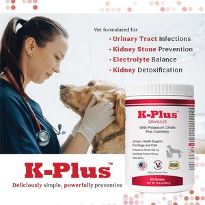 K-Plus Potassium Citrate Plus Supports Bladder Health Urinary Balance & Kidney Function Cranberry Granules for Dogs & Cats, 300g