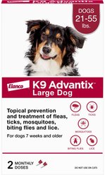 K9 Advantix Flea, Tick & Mosquito Prevention for Large Dogs, 21-55 lbs, 2-Monthly Treatments
