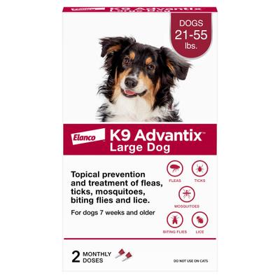 Show full view: K9 Advantix Flea, Tick & Mosquito Prevention for Large Dogs, 21-55 lbs, 2-Monthly Treatments slide 1 of 10