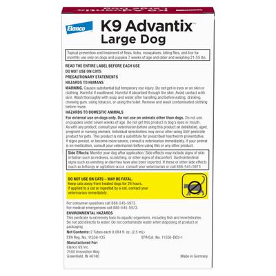 Show full view: K9 Advantix Flea, Tick & Mosquito Prevention for Large Dogs, 21-55 lbs, 2-Monthly Treatments slide 2 of 10