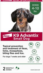 K9 Advantix Flea, Tick & Mosquito Prevention for Small Dogs, 4-10 lbs, 2-Monthly Treatments