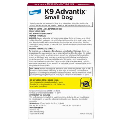 Show full view: K9 Advantix Flea, Tick & Mosquito Prevention for Small Dogs, 4-10 lbs, 2-Monthly Treatments slide 2 of 10