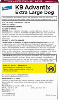Show full view: K9 Advantix Flea, Tick & Mosquito Prevention for X-Large Dogs, Over 55 lbs+, 2-Monthly Treatments slide 2 of 10
