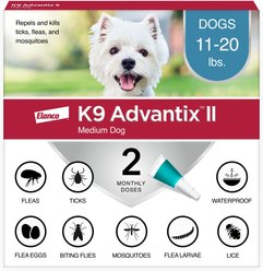 K9 Advantix II Flea & Tick Spot Treatment for Dogs, 11-20 lbs, 2 Doses (2-mos. supply)