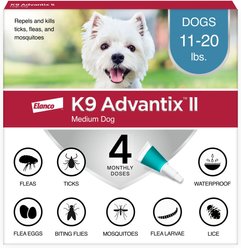 K9 Advantix II Flea & Tick Spot Treatment for Dogs, 11-20 lbs, 4 Doses (4-mos. supply)