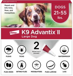 K9 Advantix II Flea & Tick Spot Treatment for Dogs, 21-55 lbs, 2 Doses (2-mos. supply)