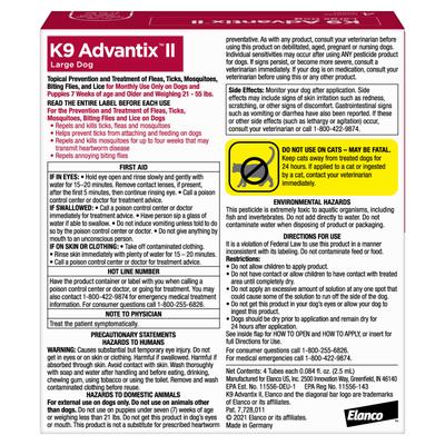 Show full view: K9 Advantix II Flea & Tick Spot Treatment for Dogs, 21-55 lbs, 4 Doses (4-mos. supply) slide 2 of 10