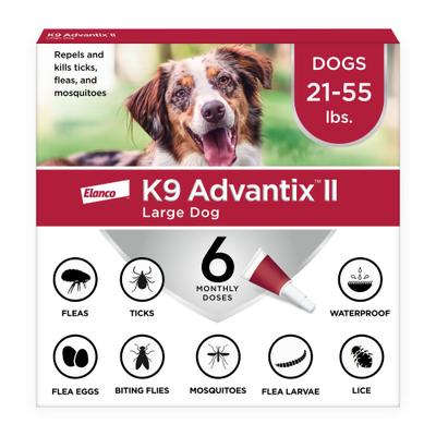 Show full view: K9 Advantix II Flea & Tick Spot Treatment for Dogs, 21-55 lbs, 6 Doses (6-mos. supply) slide 1 of 10