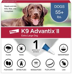 K9 Advantix II Flea & Tick Spot Treatment for Dogs, over 55 lbs, 1 Dose (1-mo. supply)