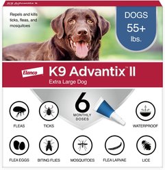 K9 Advantix II Flea & Tick Spot Treatment for Dogs, over 55 lbs, 6 Doses (6-mos. supply)