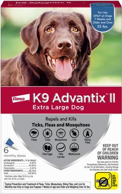 Show full view: K9 Advantix II Flea & Tick Spot Treatment, over 55-lbs + Elanco Tapeworm Dog De-Wormer slide 2 of 9