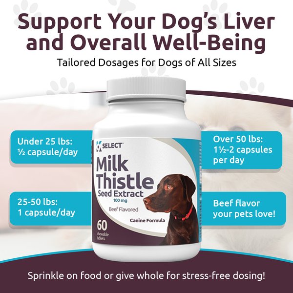 K9 Select Beef Flavored Milk Thistle Dog Liver Supplement, 60 count