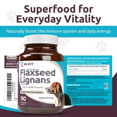 Show full view: K9 Select Flaxseed Peanut Butter SDG Lignans Dog Hormone Supplement, 20 mg, 90 count slide 5 of 8